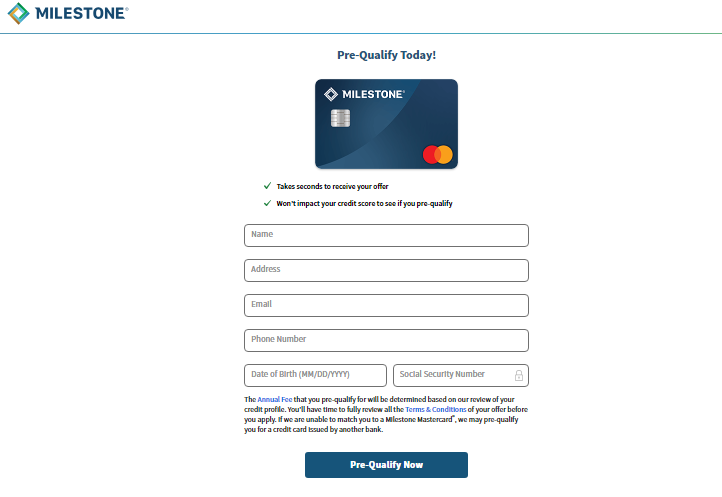 Apply for the Milestone Credit Card